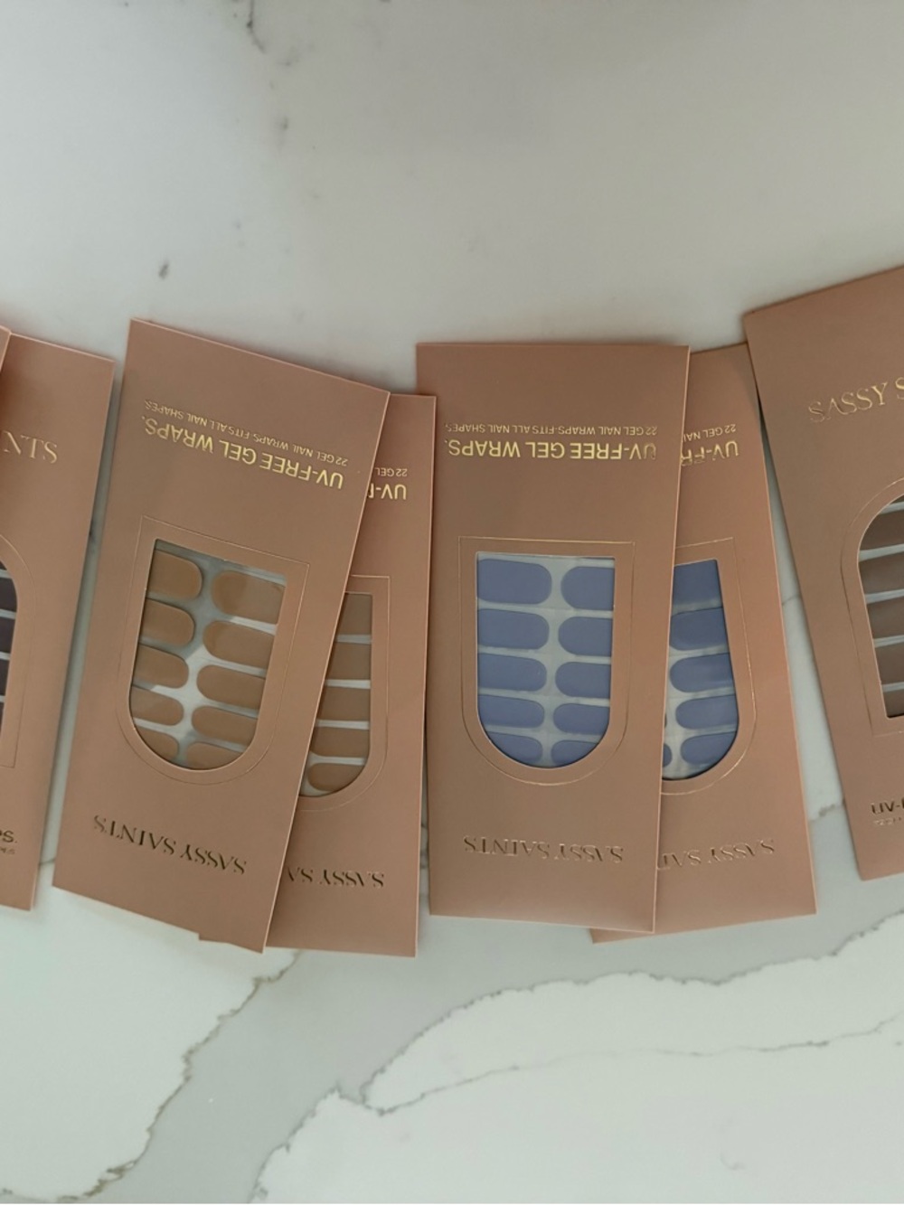 Sassy Saints UV-Free Gel Wraps bundle of 7 sets.